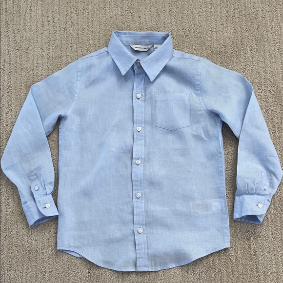 Janie and Jack Light Blue Linen Blend Button Down Shirt Boys Size 6 EUC - Picture 1 of 11
